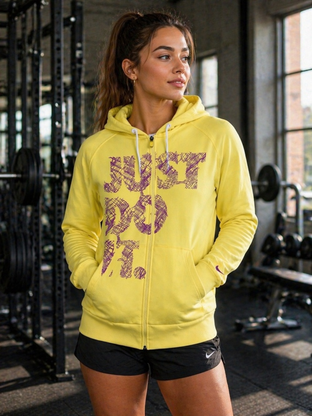 Nike Therma-FIT Just Do It Full-Zip Hoodie Yellow Purple Size XS